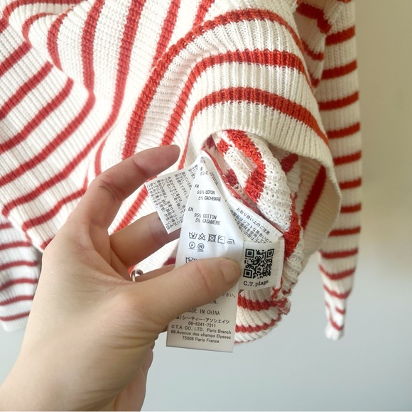 CT Plage Cotton Cashmere Blend Pullover Cardigan Striped Knit Sweater - Picture 8 of 9